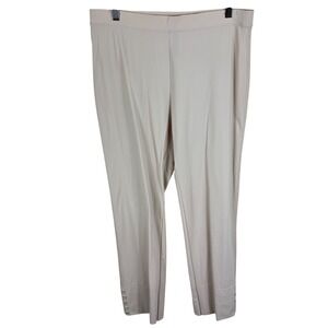 IC by Connie K Womens Large Beige Cropped Slim Leg Stretch Pants Button Hem